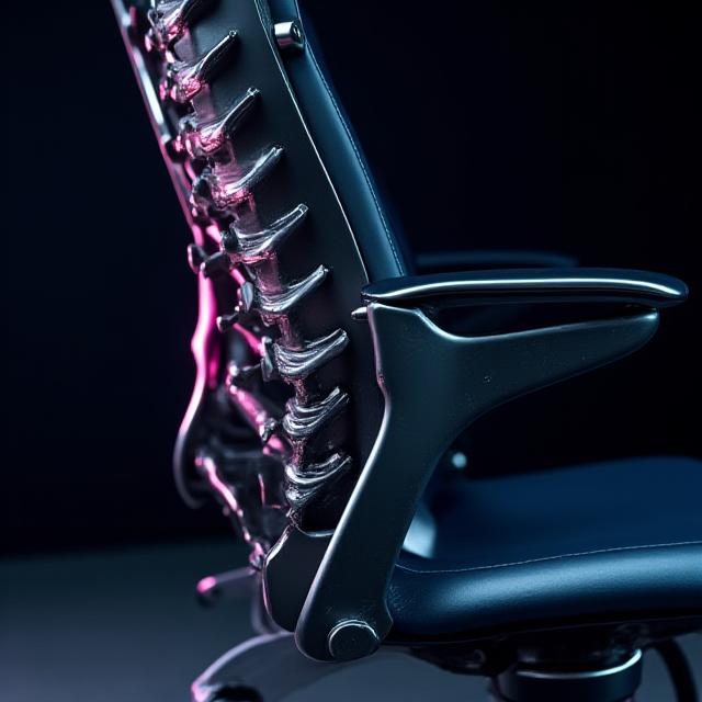 The Titanium Vertebrae flagship ergonomic chair showcasing polished metal spine elements